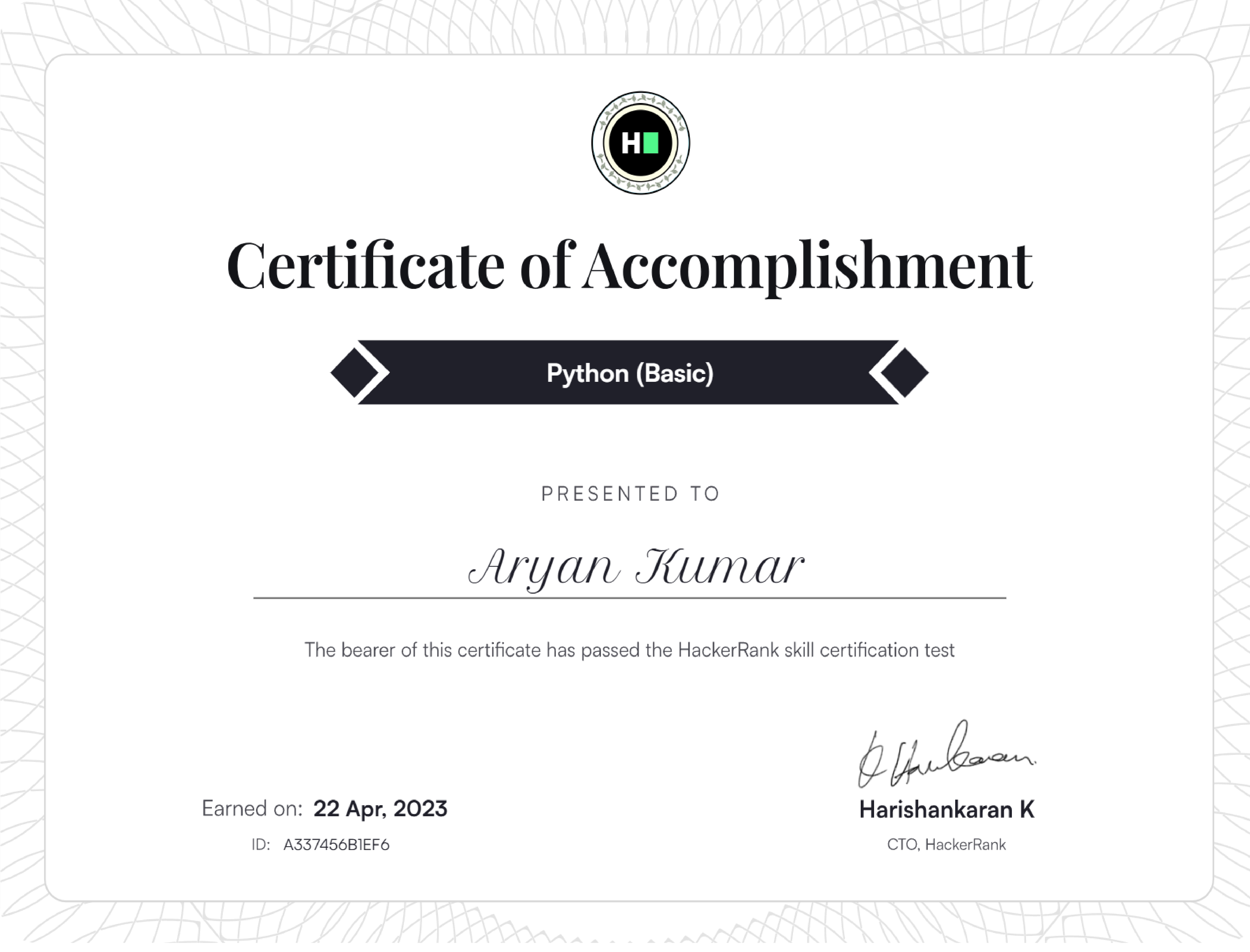 Certificate in Python Basic